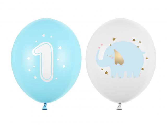 Zdjęcie 1 Balony pastelowe z nadrukiem "1" lub słonik