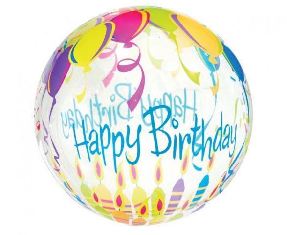 Zdjęcie 1 Balon przezroczysty z nadrukiem "Happy Birthday" i świeczki