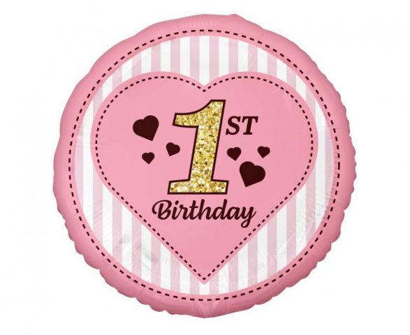 Zdjęcie 1 Balon foliowy okrągły "1st birthday" dla dziewczynki
