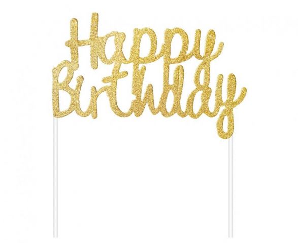 Zdjęcie 1 Dekoracja na tort "Happy Birthday" złota