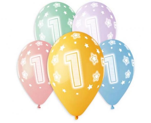 Zdjęcie 1 Balony pastelowe z nadrukiem "1"